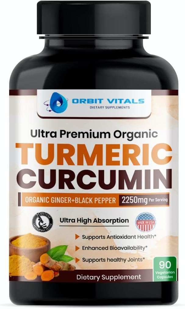 Curcumine curcumine avec poivre noir et gingembre 2250mg - Supplément curcuma ultra-potent avec 95% Curcuminoides et BioPerine pour le soutien articulaire, Biodisponibilité améliorée, santé immunitaire - 90 Capsules Vegan