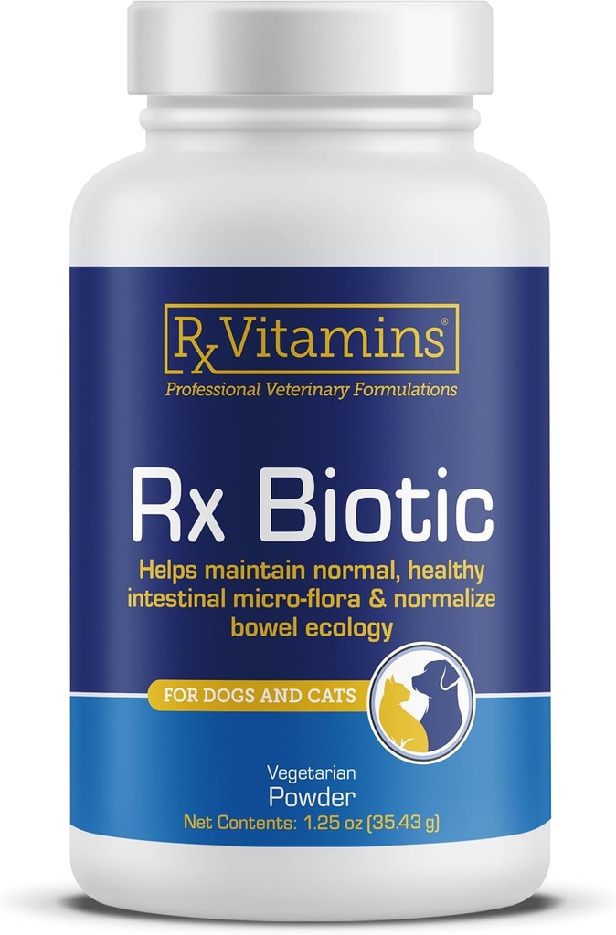 Rx Vitamines Biotique Rx - Poudre probiotique pour chiens et chats - Soutien digestif pour chats et probiotique pour chiens Santé Gut - Probiotiques pour chiens pour la santé digestive - 1,25oz