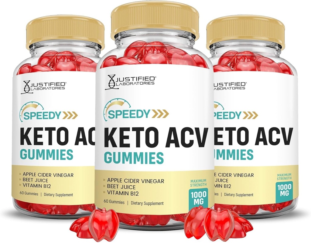 Laboratoires justifiés (3 Pack Speedy Keto ACV Gummies Advanced Formula 1000MG Speedy Keto Gummies vinaigre de cidre de pomme formulé avec du jus de betterave de grenade en poudre B12 Vegan Non OGM 180 Gummys