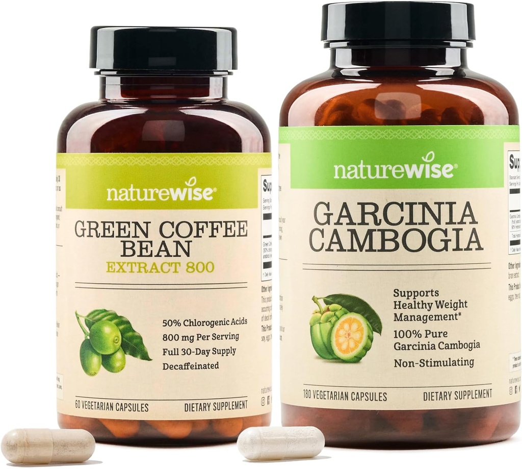 NatureWise Green Coffee Bean 800mg et Garcinia Cambogia 180 Capsules Weight Goals Support
