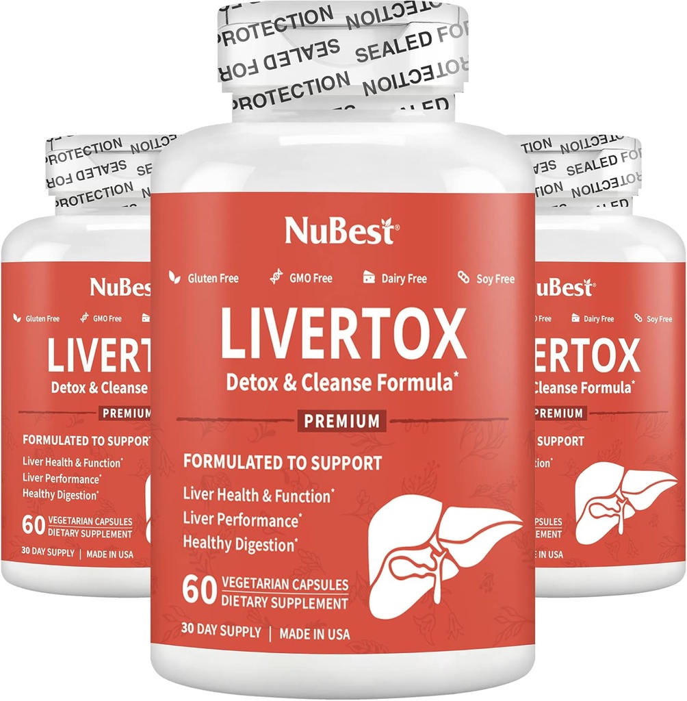 NuBest LiverTox - Formule de santé du foie Premium - Nettoyage, désintoxication et réparation du foie - avec Thistle de lait, Choline, Beet, Turmeric, Artichaut & Dandelion - 3 Pack