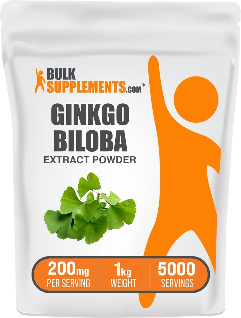 BulkSupplements.com Poudre d'extrait de Biloba de Ginkgo - de la feuille de Biloba de Ginkgo, source antioxydante, supplément à base de plantes - sans gluten, 200mg par portion, 1kg (2,2 lb) (paquet de 1)