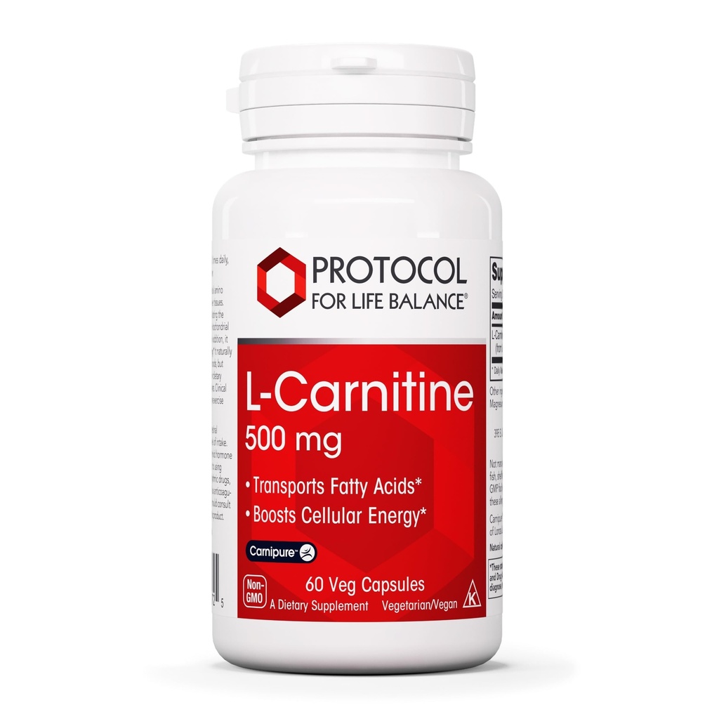 PROTOCOLE POUR LA BALANCE DE VIE L-Carnitine 500mg - Métabolisme de l'énergie cellulaire - Performance de l'exercice, récupération - 60 capsules de veg