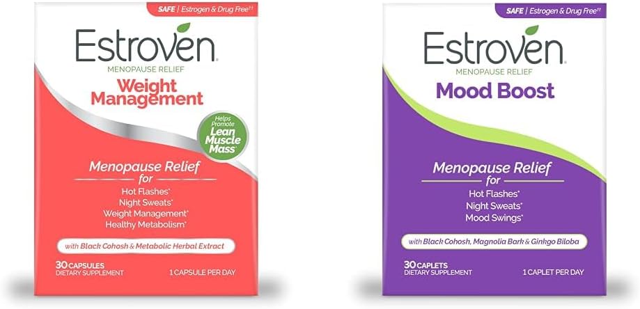Gestion du poids Estroven pour le soulagement de la ménopause - 30 Ct. & Mood Boost pour le soulagement de la ménopause - 30 Ct. - Ingrédients prouvés cliniquement