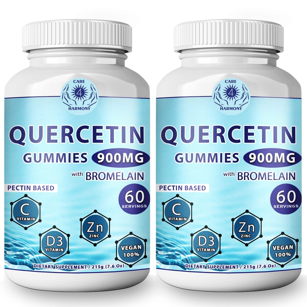 (2 Pack) Quercetin Gummies - Quercetin with Bromelain Vitamin C + Zinc Vitamin D3 – Chewable Quercetin 900mg Supplements - Quercetin for Kids and Adults (2)