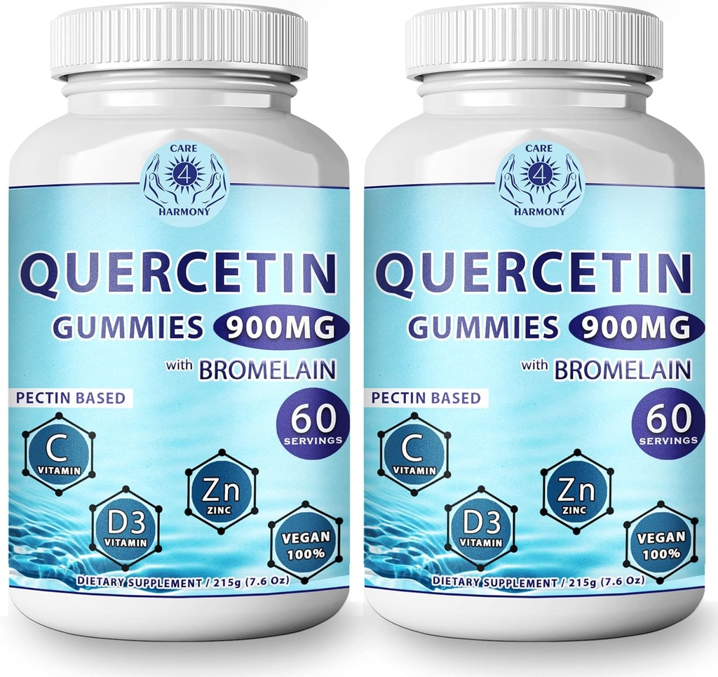 (2 Pack) Quercetin Gummies - Quercetin with Bromelain Vitamin C + Zinc Vitamin D3 – Chewable Quercetin 900mg Supplements - Quercetin for Kids and Adults (2)