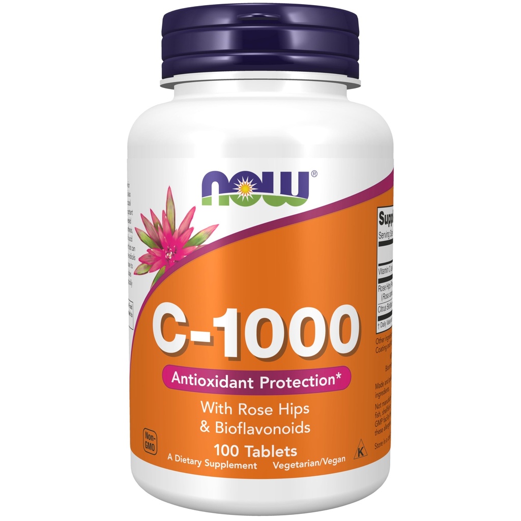 MAINTENANT compléments alimentaires, vitamine C-1 000 avec hanches roses et bioflavonoïdes, protection antioxydante*, 100 comprimés