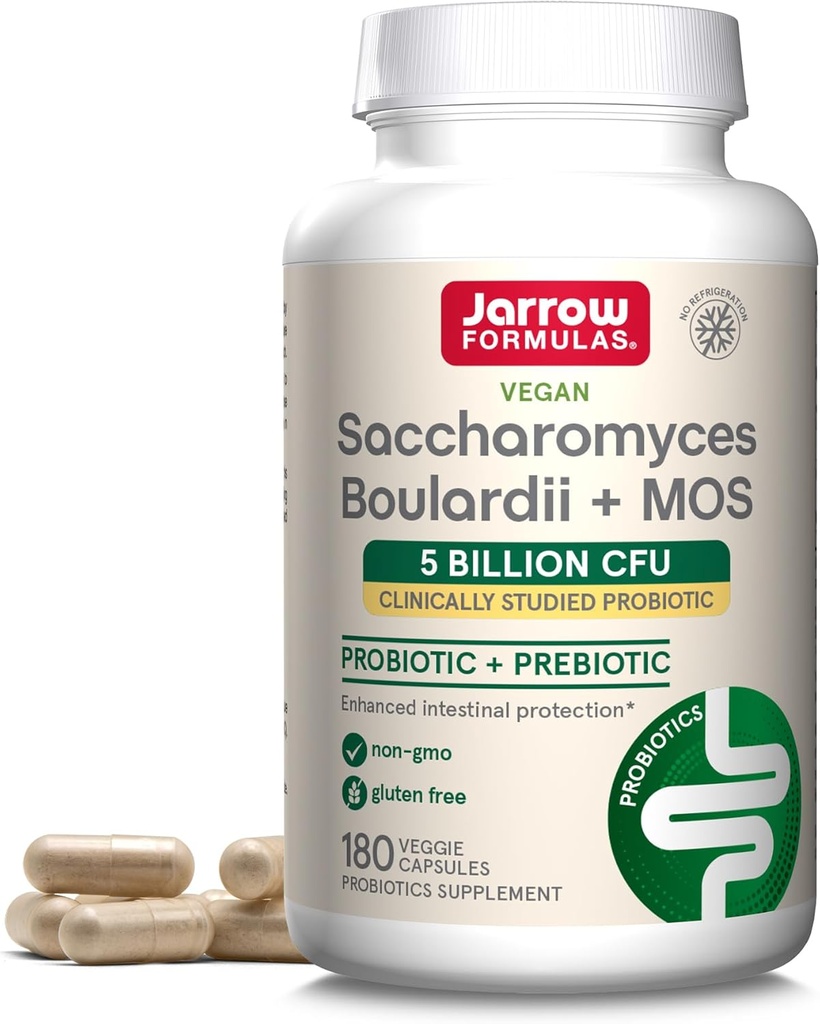 Formules de Jarrow Saccharomyces Boulardii + MOS - 5 milliards d'organismes par portion - 180 capsules végétatives à libération différée - Probiotique + Prébiotique - Soutien au piège intestinal - Jusqu'à 180 portions