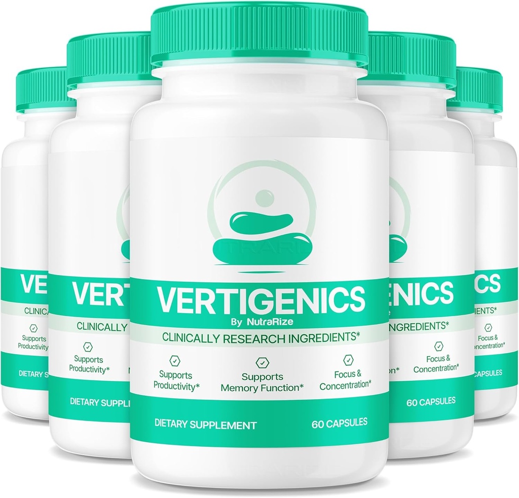 (5 Pack) Vertigenics - Formule naturelle pour la nutrition équilibrée, mélange propre et premium pour la mémoire et le focus, capsules de soutien Premium, Vertigenics Reviews (300 Capsules)