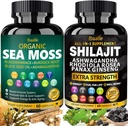 Bualle Sea Moss and Shilajit Bundle-Sea Moss 300mg,Huile de graines noires 100mg,Ashwagandha 50mg,Ginger & Shilajit 300mg,Rhodiola Rosea 100mg,Panax Ginseng 50mg,Tous en 1 Suppléments-USA Made(2 Pack)