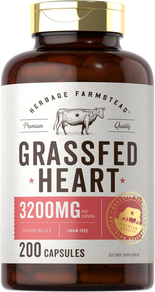 Carlyle Grass Supplément de coeur de boeuf de la Fed de Carlyle $ 3200mg $ 200 Count $ Pasture déshydratée Gélules Bovines levées $ Non-OGM, sans gluten $ par Herbage Farmstead