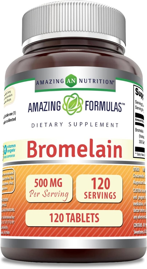 Formules étonnantes Bromélain 500 Mg (300 GDU) , Supplément de comprimés , Non-GMO , Sans gluten , Fabriqué aux États-Unis (1 Pack , 120 Compte)