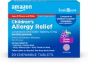   Basic Care Children's Allergy Relief, Loratadine Chewable Tablets, 5 mg, Grape Flavored, Ages 2 and up, 20 Count