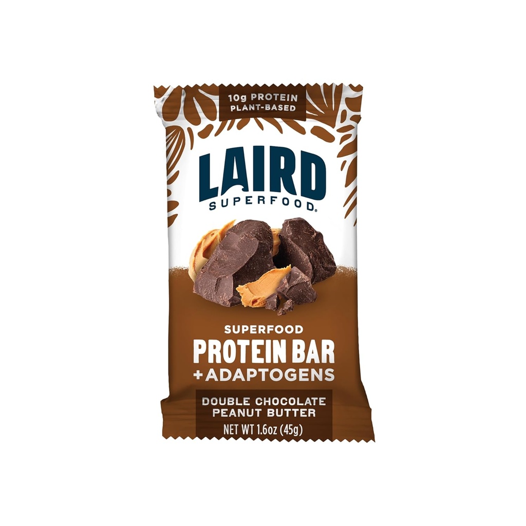 Laird Superfood Barres de protéines fonctionnelles, Barre de protéines mais mieux avec des ingrédients réels, Champignons fonctionnels 10g Protéines végétales, 6g Fibre, Double beurre d'arachide au chocolat, 10 Compte (paquet de 1)