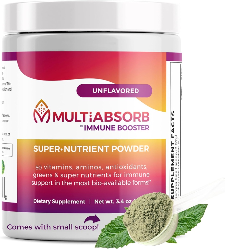 MultiAbsorb~Immune Booster, Poudre multinutriente pour la santé optimale et le soutien immunitaire, Vitamines, Minéraux, Antioxydants, Santé des yeux, Pas de remplissage, Naturel, Non-OGM, 30 portions (non aromatisées)
