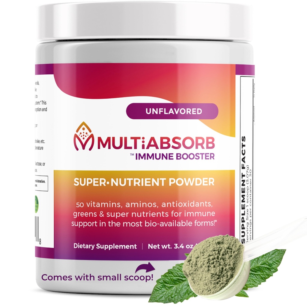 MultiAbsorb~Immune Booster, Poudre multinutriente pour la santé optimale et le soutien immunitaire, Vitamines, Minéraux, Antioxydants, Santé des yeux, Pas de remplissage, Naturel, Non-OGM, 30 portions (non aromatisées)