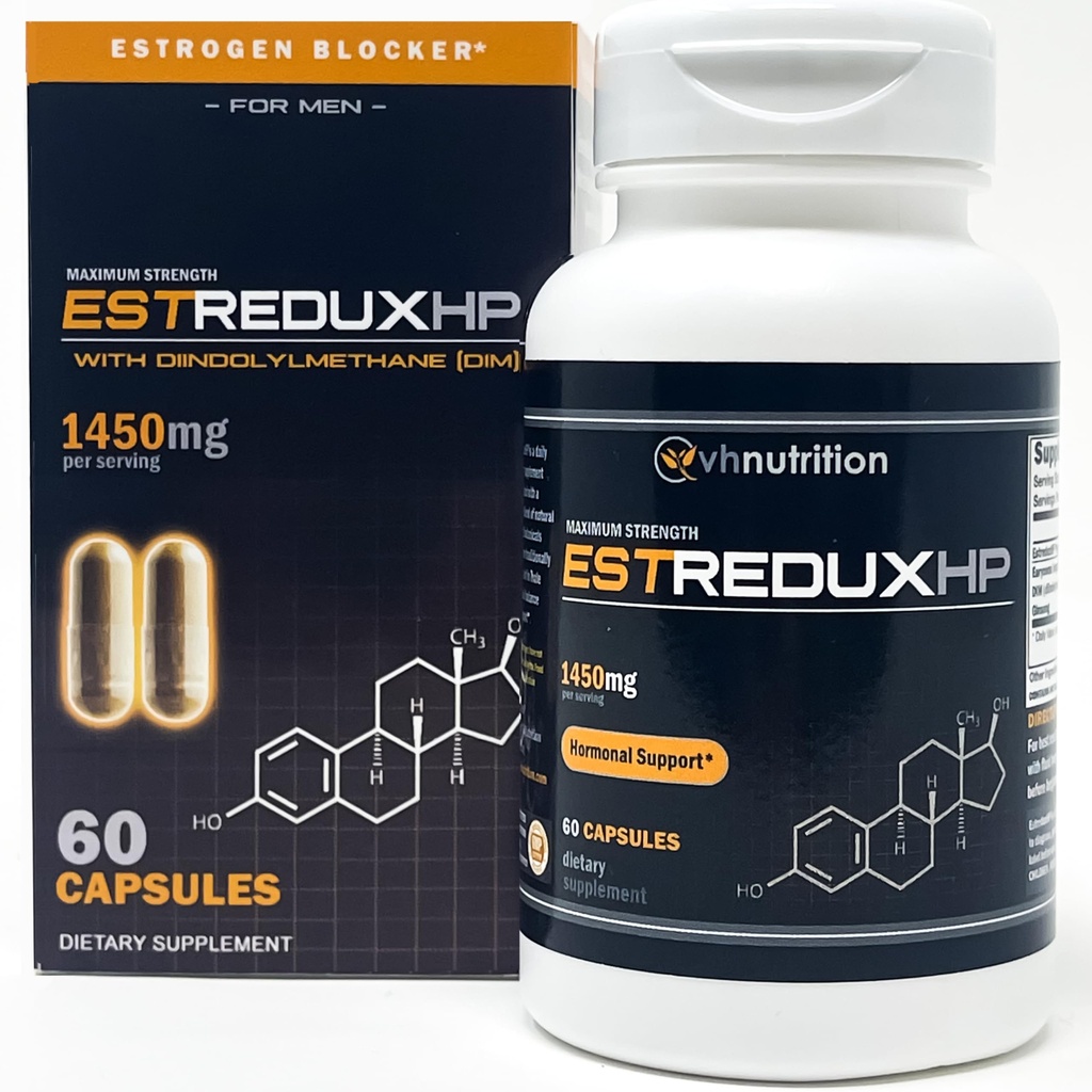VH Nutrition ESTREDUX HP - avec DIM (DIM) Estrogen Blocker pour les hommes * , 1450mg de support hormonal de force maximale, Tongkat Ali, Ashwagandha 60 Capsules