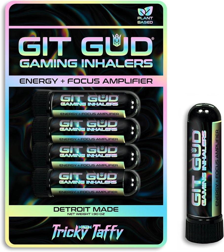 GIT GUD Energy Stick (4 Pack) Amplificateur de foyer concurrentiel, arôme de menthe rafraîchissant, usage quotidien, jetable portable, Taffy tricky (monnaie taffirante)