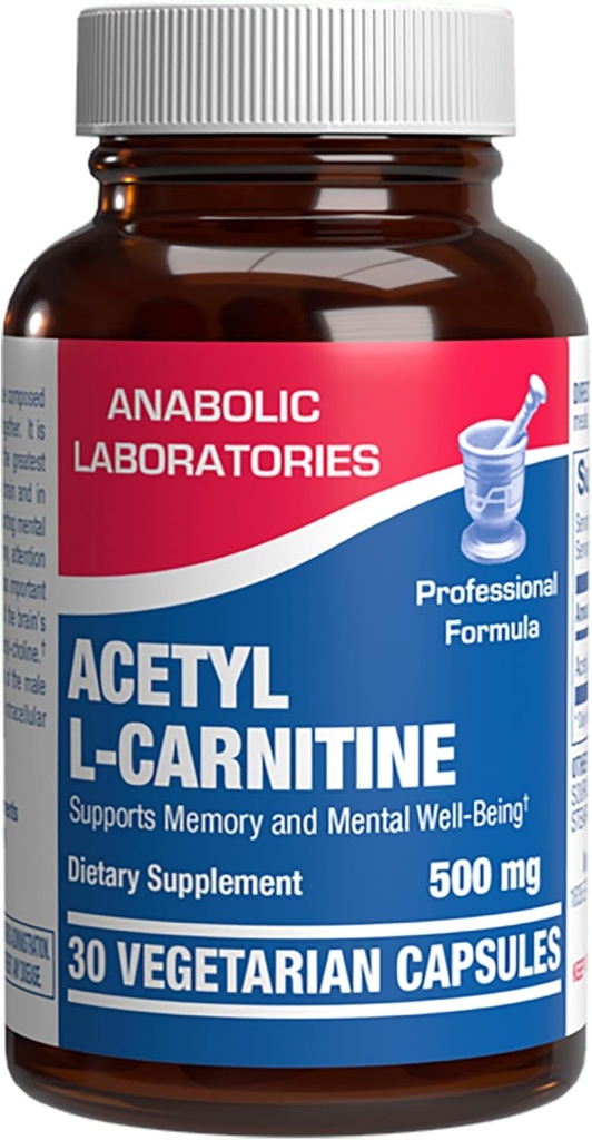 ALCAR acétyl L-Carnitine 500mg - Supplément de carnitine à haute puissance L pour l'énergie de mémoire cérébrale nerve et le soutien de la focalisation - Végétarien non-OGM & Fabriqué aux États-Unis dans les installations cGMP - 30 services