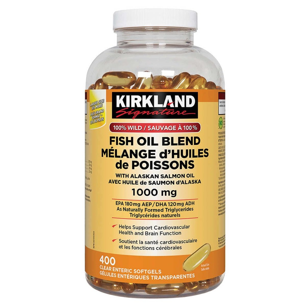Costco Companies Inc. Kirkland Signature Mélange 100 % huile de poisson sauvage avec huile de saumon de l'Alaska, 1000mg, 400 Softgels
