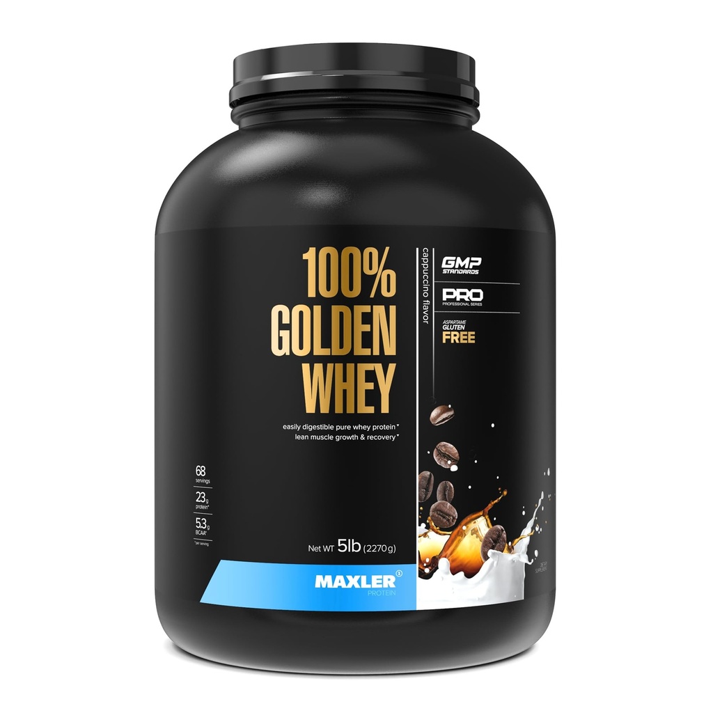Maxler 100% de protéines de lactosérum doré - 23g de protéines par portion - Poudre de protéines de lactosérum premium pour pré-entraînement - Mélange concentré, isolat et hydrolysat à absorption rapide - Cappuccino 5 lb