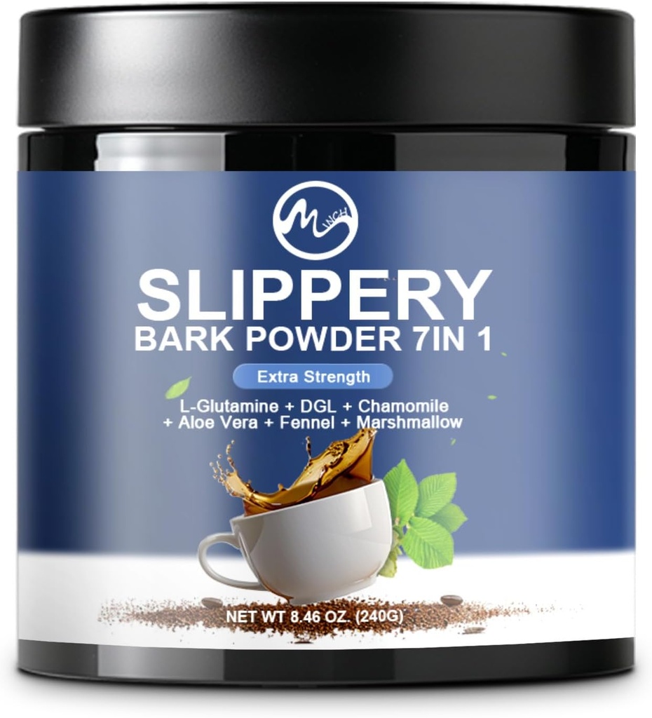 Elm slippery, poudre d'orme slippery biologique avec L-Glutamine, DGL, Camomille, Aloe Vera, Fenouil, Marshmallow, Herbes naturelles pour la gorge apaisante et le soutien digestif, 40 portions