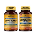 Sandhu Herbals Zinc 30mg Supplément et Organic 4 en 1 Ashwagandha Capsules avec Zinc.