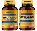 Sandhu Herbals Zinc 30mg Supplément et Organic 4 en 1 Ashwagandha Capsules avec Zinc.