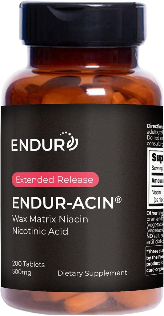 ENDUR-ACIN Niacin, Heart Health & Healthy Cholesterol Balance Supplement, Extended Release for Optimal Absorption, Gluten Free, 500mg (200 Tablets)