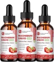 M inch (3 Pack) Gouttes de glycinate de magnésium - Supplément liquide de magnésium 1000mg avec fibre de bromelain vitamine B,C,D - 98% Absorption que les pilules Gummies