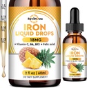 Liquid Iron Supplement for Women, Men & Kids, Liquid Iron Drops with Folate, Vitamin C, B6, B12 for Anemia, Red Blood Cell, Energy Support, Pineapple Flavor, 2 Fl Oz