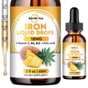 Supplément de fer liquide pour les femmes, les hommes et les enfants, gouttes de fer liquide avec folate, vitamine C, B6, B12 pour l'anémie, globule rouge, soutien énergétique, goût d'ananas, 2 Fl Oz