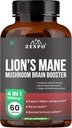 Complexe de champignons de la Mane de Lion – Supplément Cerveau de 1200mg pour mémoire, focus et clarté avec Reishi & Cordyceps Sinensis – 60 Capsules
