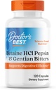 Les meilleures bêtaines HCI Pepsin & Gentian Bitters, enzymes digestives pour la décomposition et l'absorption des protéines, non OGM, sans gluten, 120 capsules, version originale