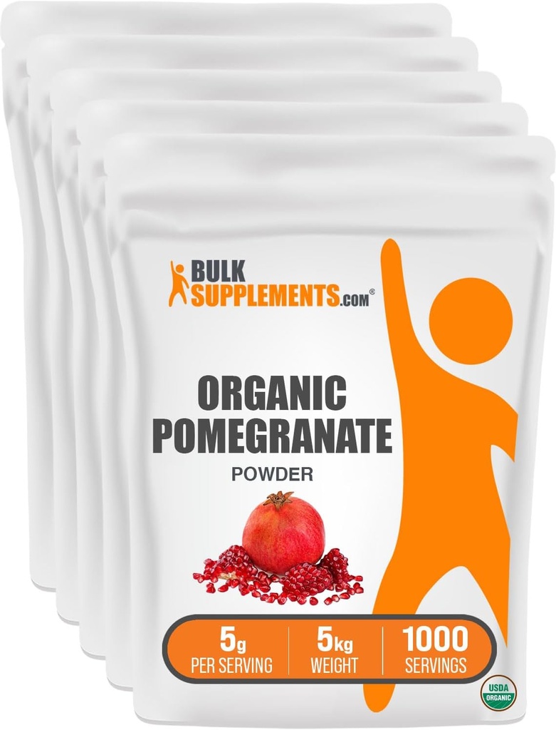 BulkSupplements.com Poudre de grenade biologique - Supplément de grenade pour le soutien immunitaire, supplément à base de plantes - sans gluten, 5g par portion, 5kg (11 lbs) (paquet de 5)