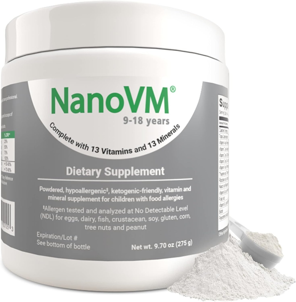 9-18 ans, Multivitamine sans allergène, vitamines en poudre non aromatisées, poudre multivitamine avec 13 vitamines et 13 minéraux, suppléments de vitamine à faible teneur en glucides, 275g - Solace Nutrition