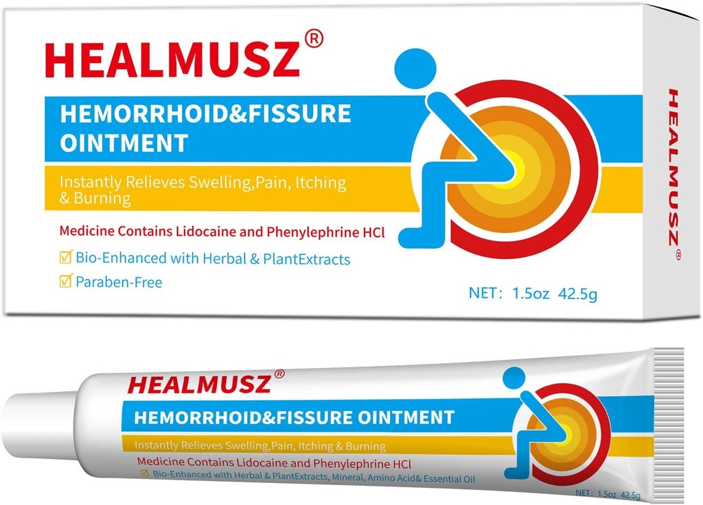 HEALMUSZ Crème hémorroïde de soulagement rapide avec 4 % de crème de lidocaïne et 0,25 % de Phénylephrine HCI pour un soulagement rapide de la douleur, de l'gonflement, du malaise et des démangeaisons (1,5 oz)