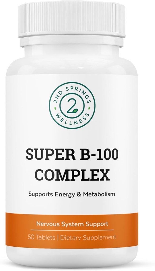 Complexe Super B-100 - Complexe Vitamine B à haute puissance avec B-6, B-12, Folate, Niacine, Biotine, Choline, Inositol et PABA pour l'énergie, le métabolisme, le cerveau et le soutien nerveux