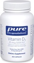 Encapsulations pures Vitamine D3 25 mcg (1 000 UI) - Supplément pour soutenir la santé des os, des articulations, des seins, du coeur, des colonies et des immunes - avec la vitamine D Premium - 250 capsules