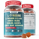 11-IN-1 Supplément Cerveau pour mémoire et focus avec L-Tyrosine L-Theanine, B12 et B6, Mushroom Lion's Mane, Ginkgo Biloba, Bacopa Monnieri, Choline for Focus, Nootropic, Energy, 2Packs