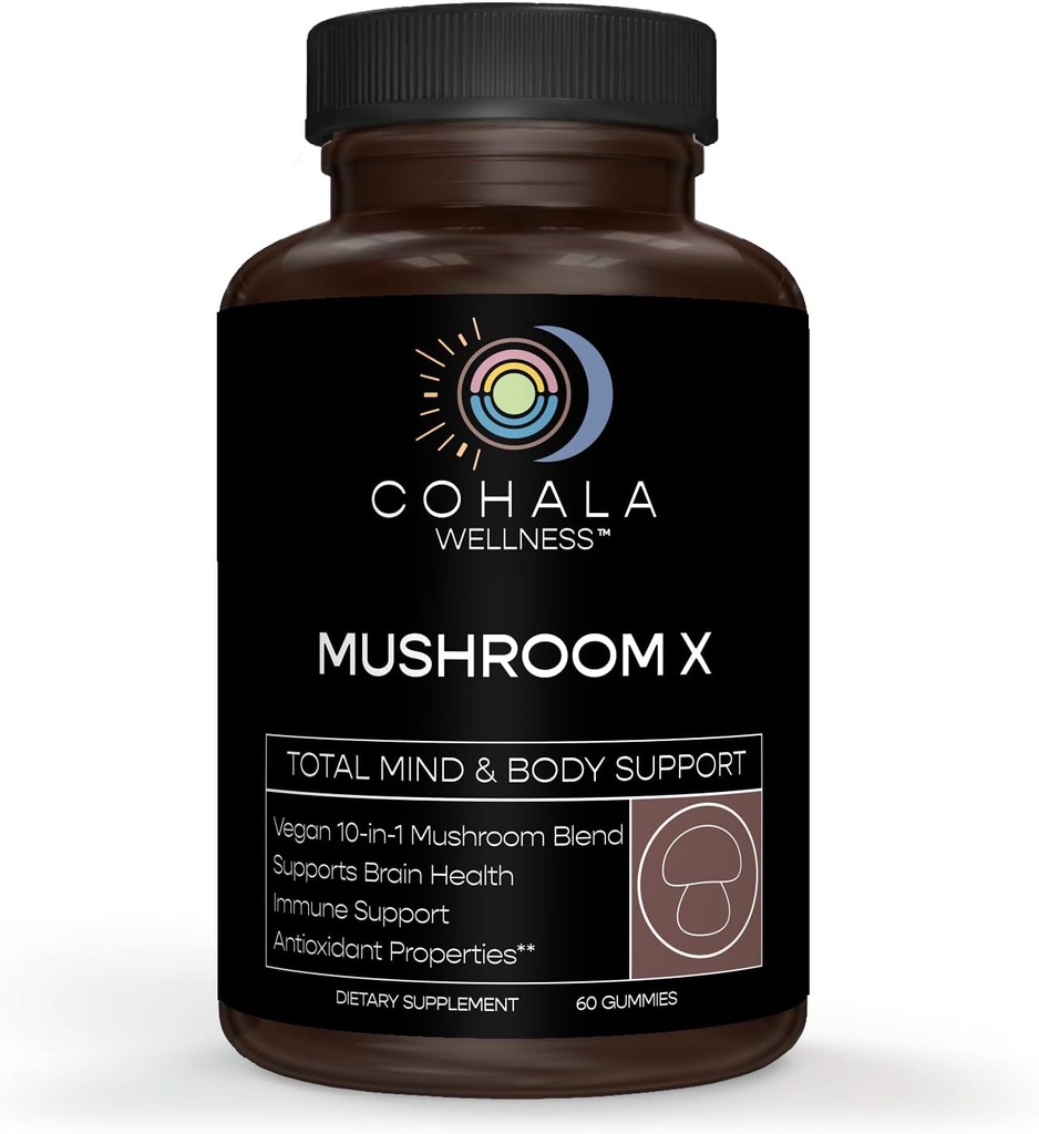 Mushroom X - Vegan Mushroom Gummies Complex 10-in-1 Blend - Reishi Turkey Tails Lions Mane Supplement - Brain, Immune Support, Energy, Stress Relief - 60 Gummies