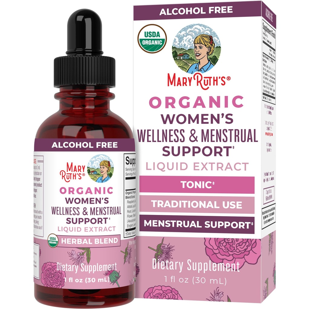 MaryRuth Organics Suppléments à base de plantes liquides pour le mieux-être des femmes biologiques USDA Inclut l'huile d'olive, la feuille de framboise, la racine d'Eleuthero, l'arbre chaste Berry