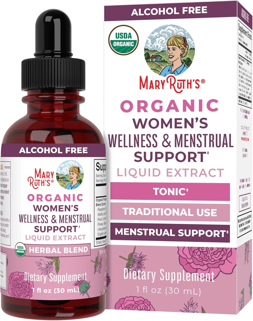 MaryRuth Organics Suppléments à base de plantes liquides pour le mieux-être des femmes biologiques USDA Inclut l'huile d'olive, la feuille de framboise, la racine d'Eleuthero, l'arbre chaste Berry