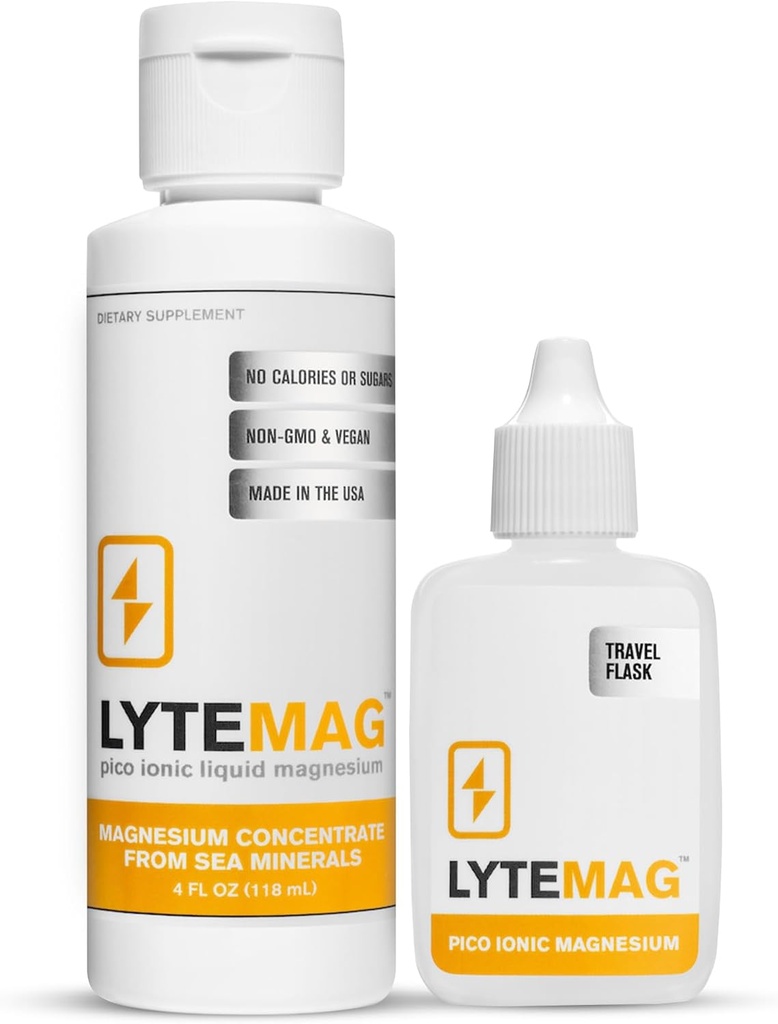 LyteLine supplément de magnésium liquide - 60 portions - Pico Ionic Magnésium concentré de sel de mer naturel pour le sommeil, récupération musculaire, crampes de jambe - sans sucre, végétalien, kéto