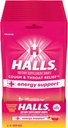 HALLS Relief + Energy Support, Strawberry Lemonade Cough Drops, 12 Bags of 25 Drops (300 Total Drops)