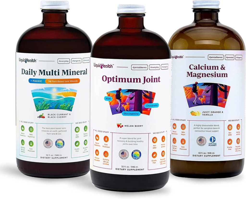 LIQUIDHEALTH Muscles, os et articulations Un ensemble de vitamines liquides avec Glucosamine liquide, et suppléments de calcium et de magnésium - os et santé articulaire, végétalien, non-OGM