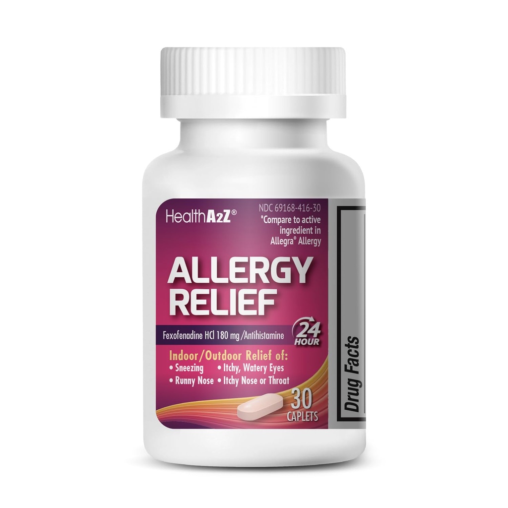 HealthA2Z Fexofenadine Hydrochloride 180mg, Antihistamine for Allergy Relief, 24-Hour Antihistamine for Allergy Relief (30 Count (Pack of 1))