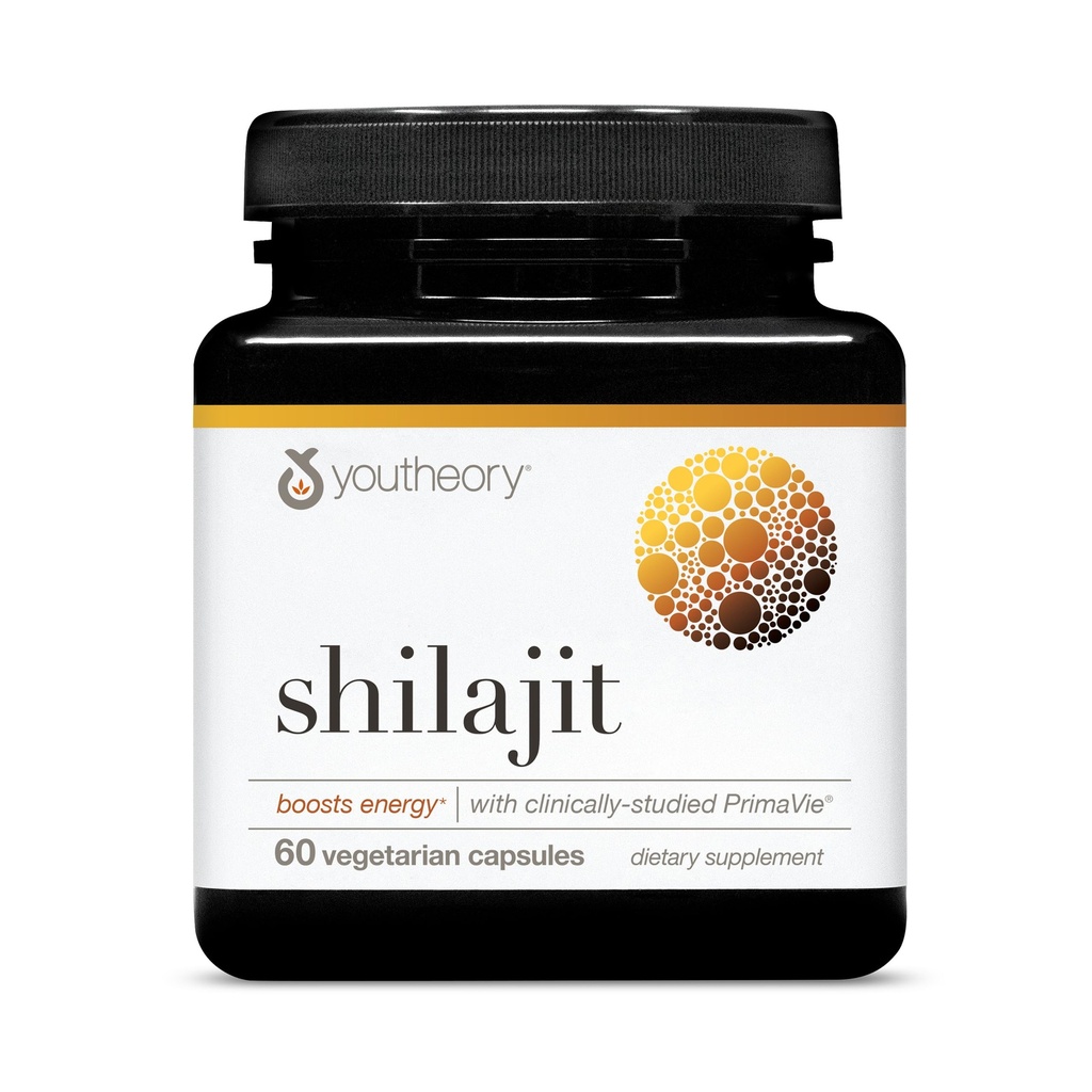 Youtheory Shilajit - 500 mg Shilajit Capsules - Supplément énergétique - Shilajit soutient l'endurance et l'endurance - Himalayan pur Shilajit - sans gluten, lait et soja - 60 capsules végétariennes