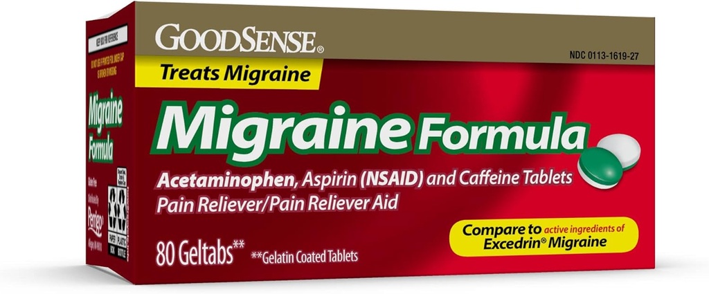 Geltabs de soulagement de la migraine, acétaminophène, aspirine (NSAID) et caféine, 80 Nombre