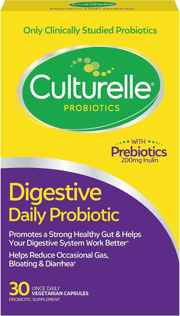 Culturelle Capsules Probiotiques quotidiennes pour les hommes et les femmes, la plus cliniquement étudié Probiotic Strain, Digestion & Santé Gut, soutient la diarrhée occasionnelle, gaz et ballonnement, 1 mois d'approvisionnement, 30 CT